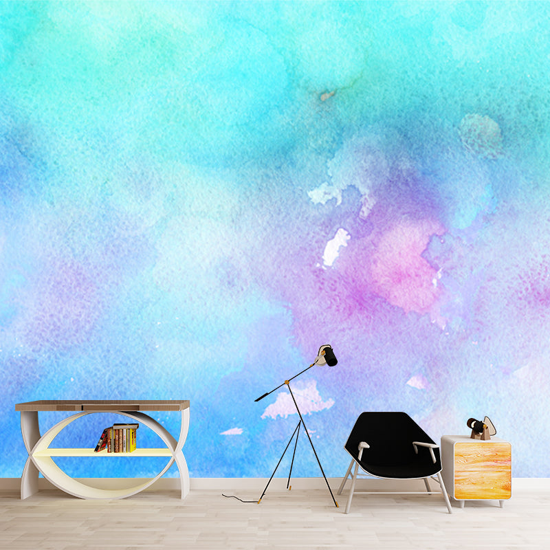 Abstract Lotus Pond Mural Wallpaper Artistry Non-Woven Material Wall Art in Blue