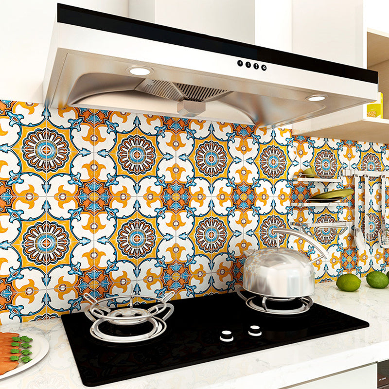 Ethnic Floral Pattern Stick Wallpaper Panels for Kitchen, Bright Color, 3.5' L x 23.5" W