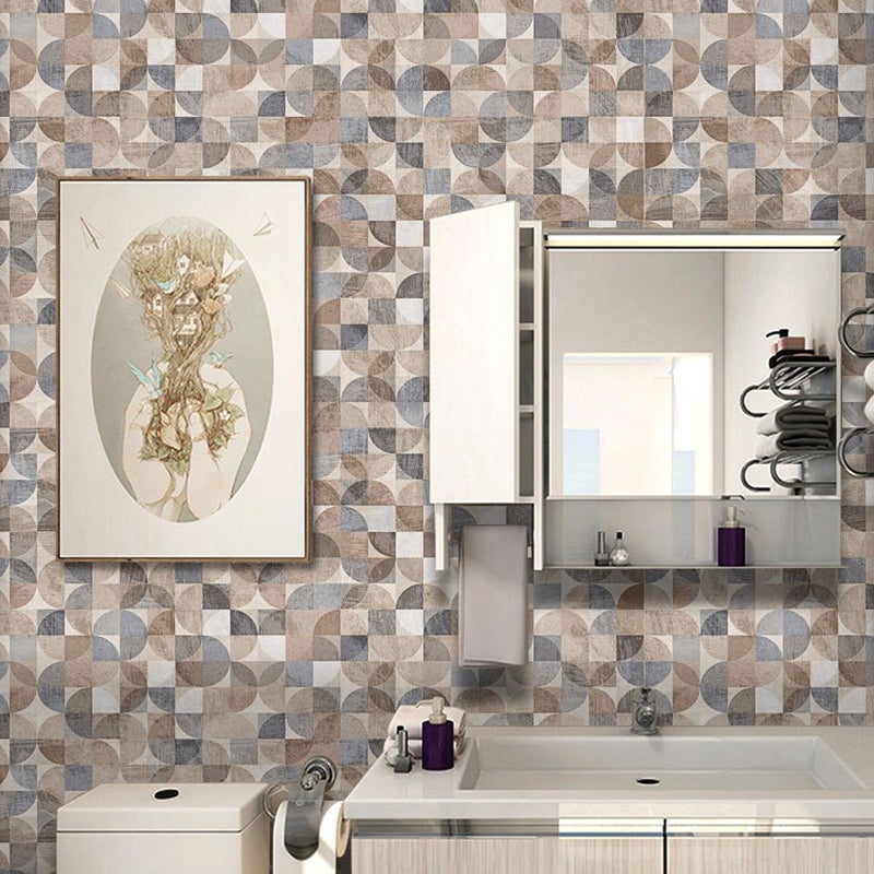 Geometric Semicircles Wallpaper Panels 12 Pieces Brown PVC Wall Decor, Peel off, 2.6-sq ft