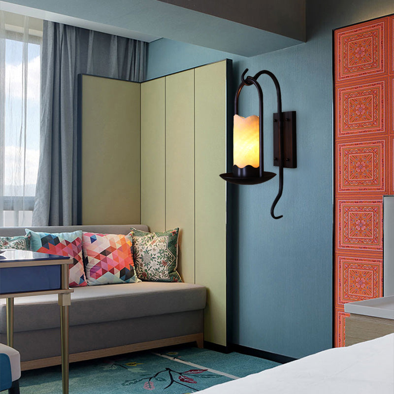 Zylinder Veranda Schankleichter Vintage Marmor Bronze Wandlampe für Balkon mit Rechteck -Rückplatte