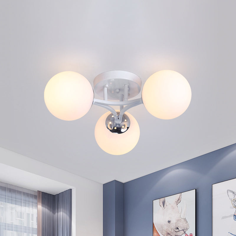 White/Black Globe Glass Shade Semi Flush Mount Light Fixture Nordic Metal 3/5/9 Lights Ceiling Flush Mount for Living Room