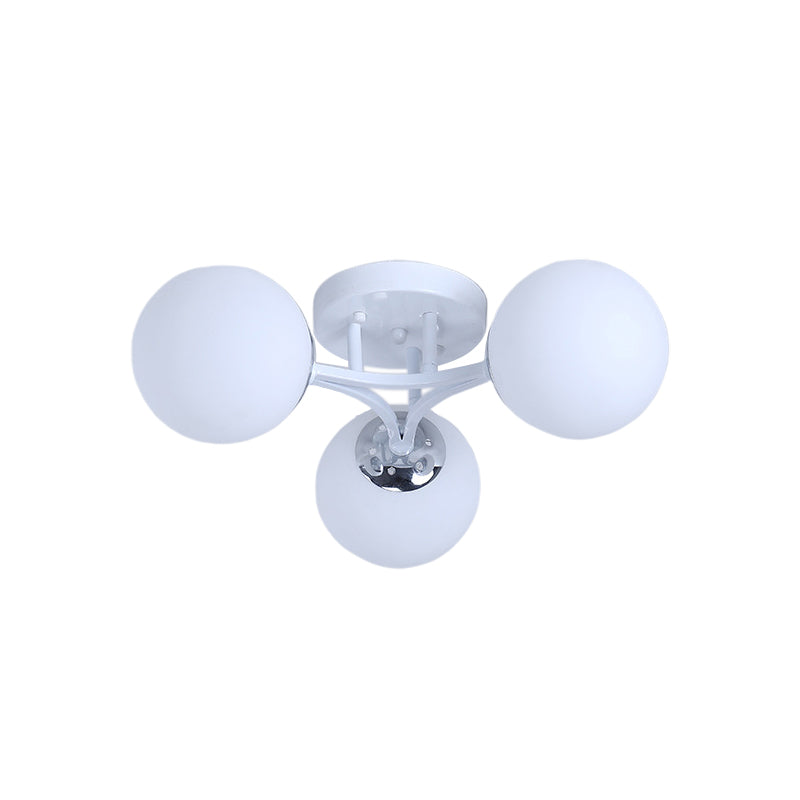 White/Black Globe Glass Shade Semi Flush Mount Light Fixture Nordic Metal 3/5/9 Lights Ceiling Flush Mount for Living Room
