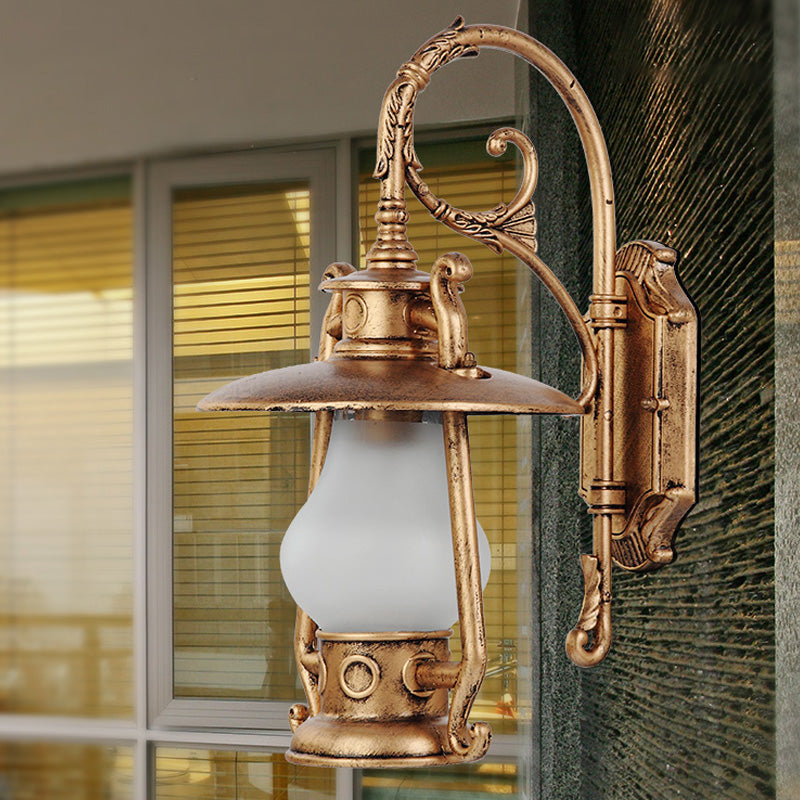 Lantern Frosted Glass Wall Mounted Lamp Coastal Single Bulb Outdoor Sconce Light in Black/Aged Brass