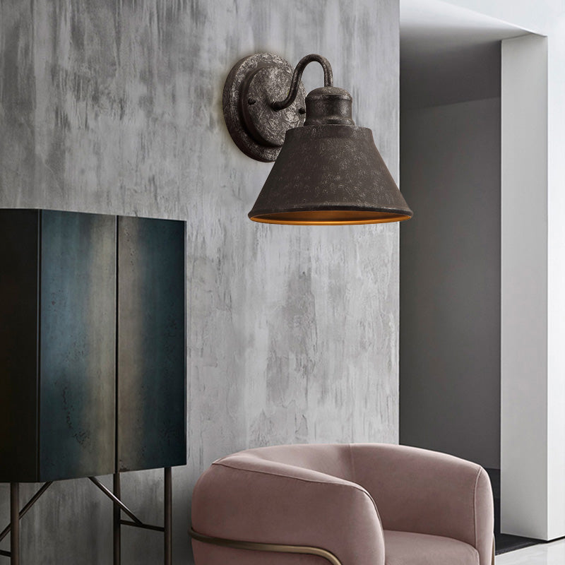 Metall antike schwarze Leuchten leichte Trommel/Trompetenschatten 1-Licht Retro Rustikale Wandlampenvorrichtung