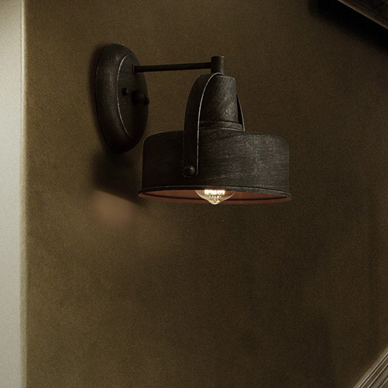 Metall antike schwarze Leuchten leichte Trommel/Trompetenschatten 1-Licht Retro Rustikale Wandlampenvorrichtung
