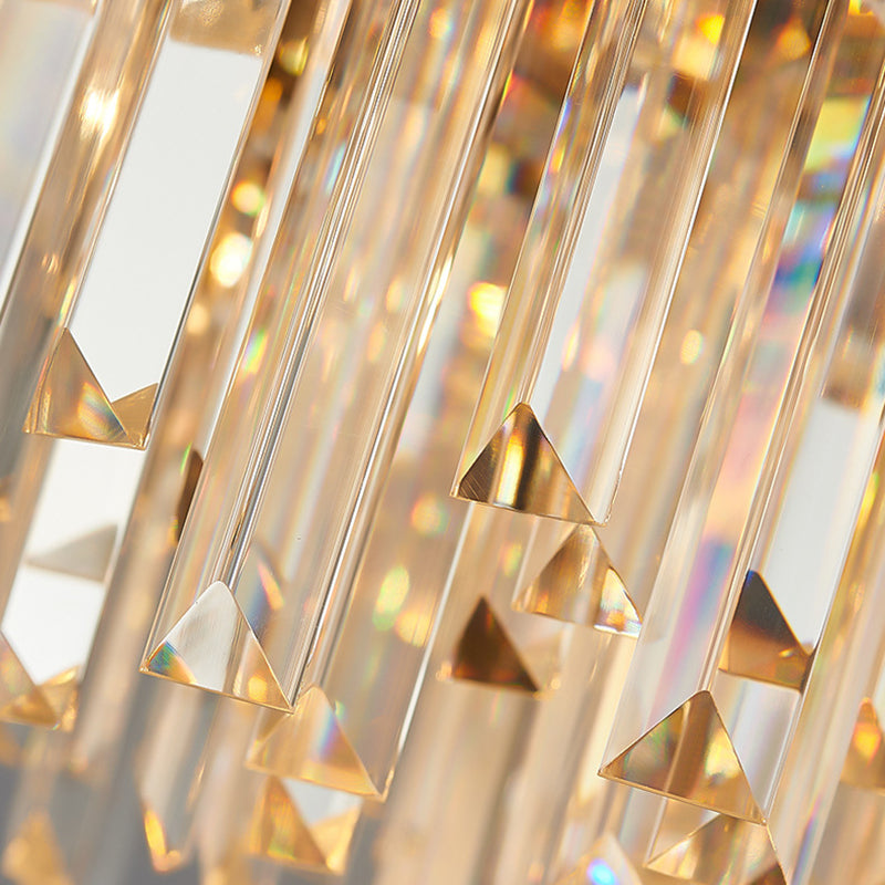 Golden Hanging Chandelier Light Contemporary Metal Multi Light Pendant Light with Round Shade and Faceted Crystal