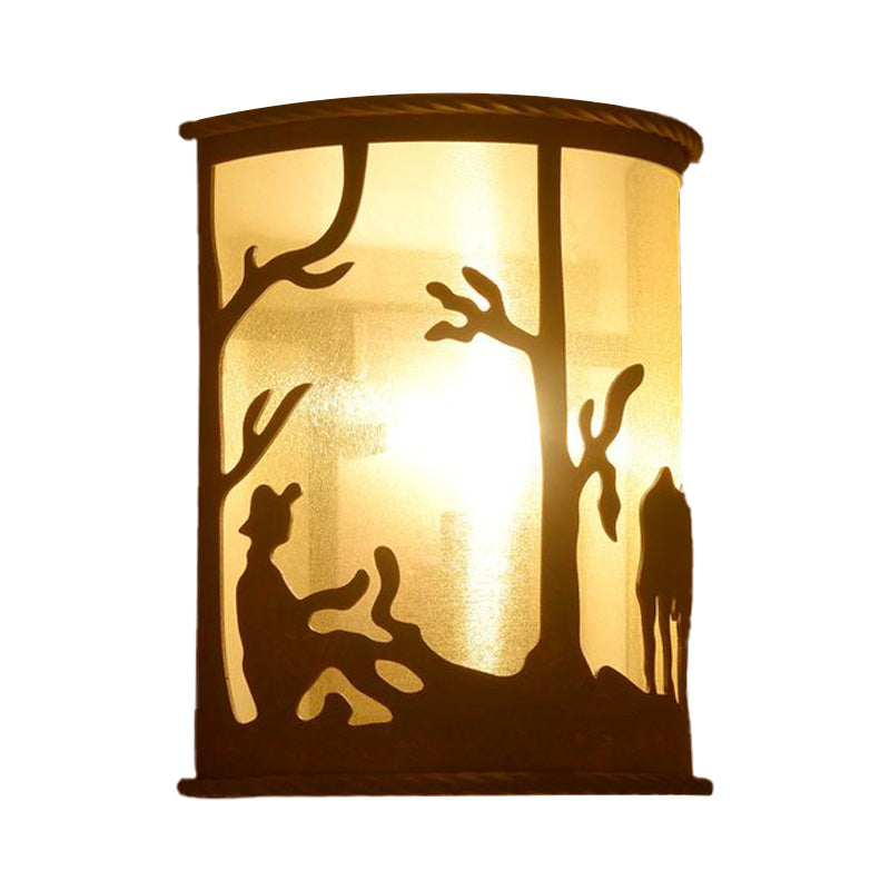 Rost Ein leichter Leuchten Licht Retro -Metall -Halbzylinder -Beleuchtung mit Baum/Elchmuster