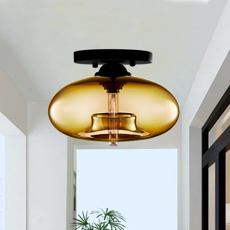 Lampe encastrée ovale en verre, Style Simple, 1 lumière claire/ambre/fumée, plafonnier pour couloir