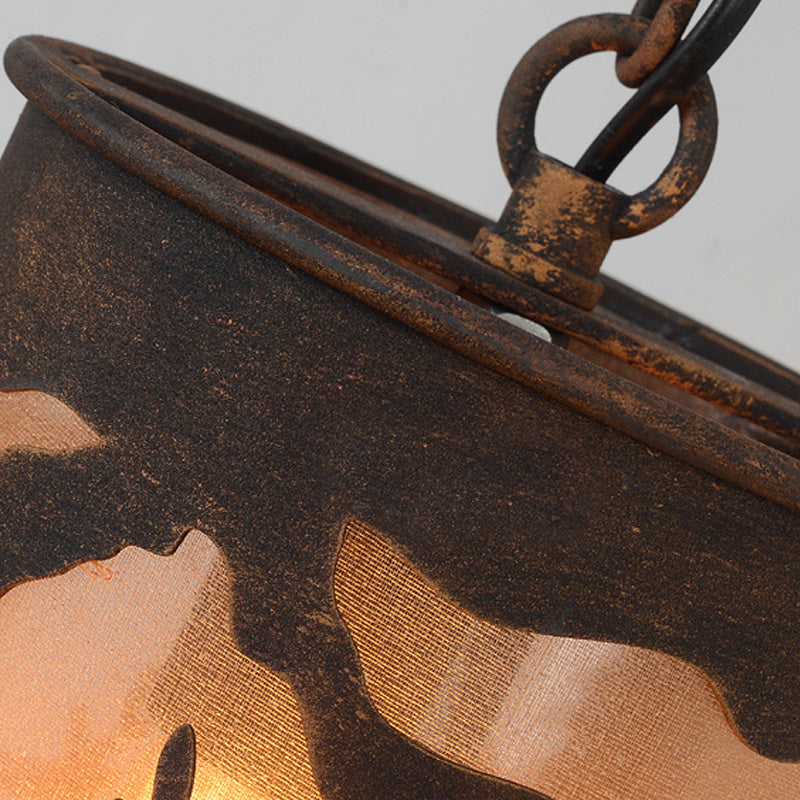 Cylinder Metal Wall Mounted Lamp Industrial Single Bulb Indoor Sconce Light in Rust with Wood Backplate