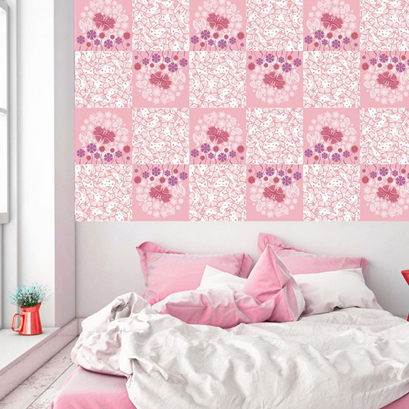 Pink Butterfly Wallpaper Panel Set Self-Stick Country Style Bedroom Wall Decoration