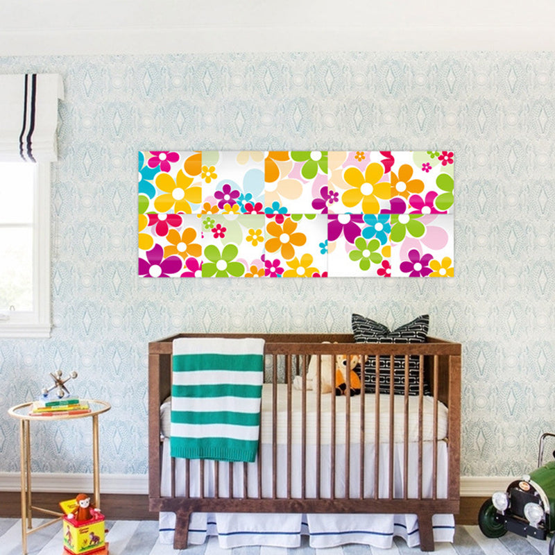 Bright Flowers Peel Wallpaper Panel Set for Bedroom, Red-Yellow-Blue-Green, 4.3-sq ft