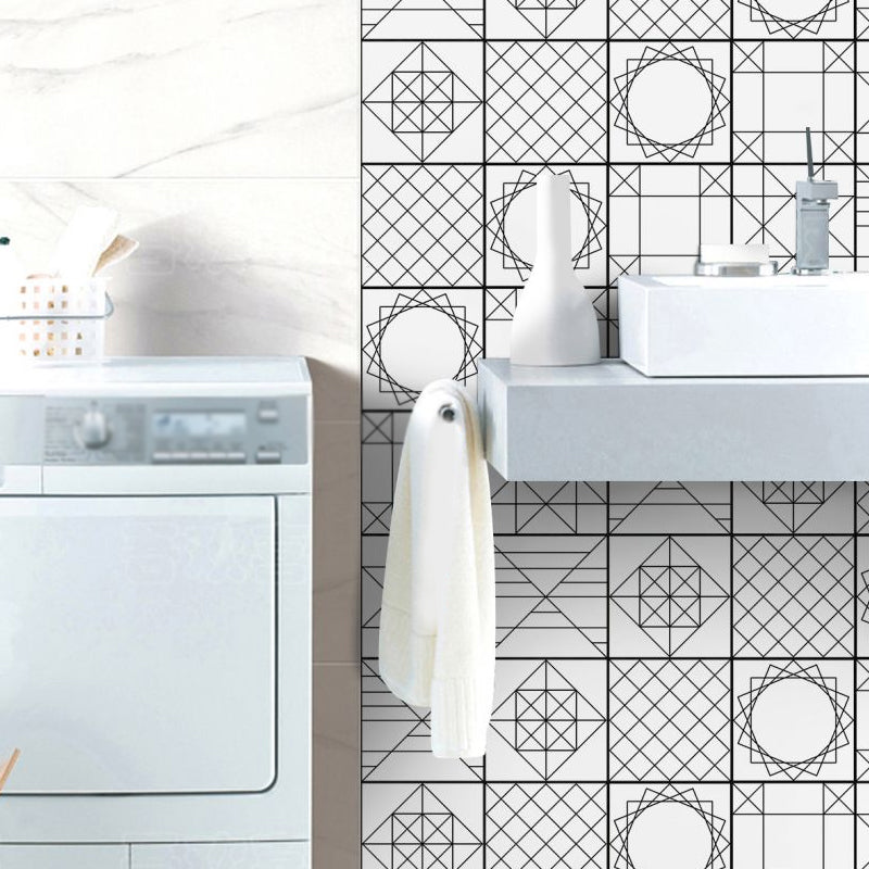 Stick On Geometry Wallpaper Panel Set 5.2-sq ft Contemporary Wall Decor for Bathroom