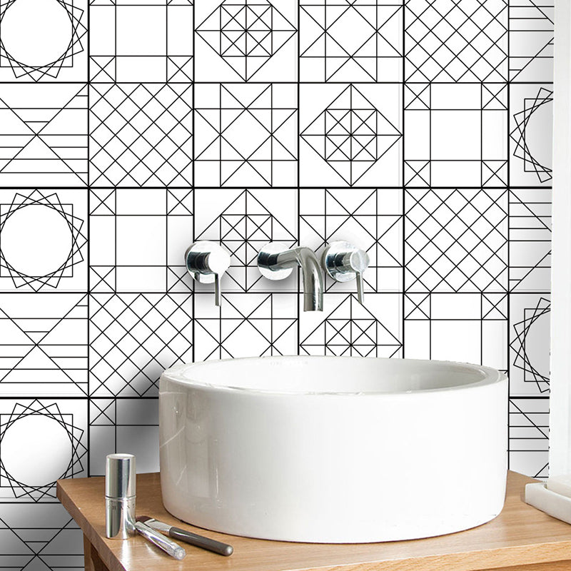 Stick On Geometry Wallpaper Panel Set 5.2-sq ft Contemporary Wall Decor for Bathroom