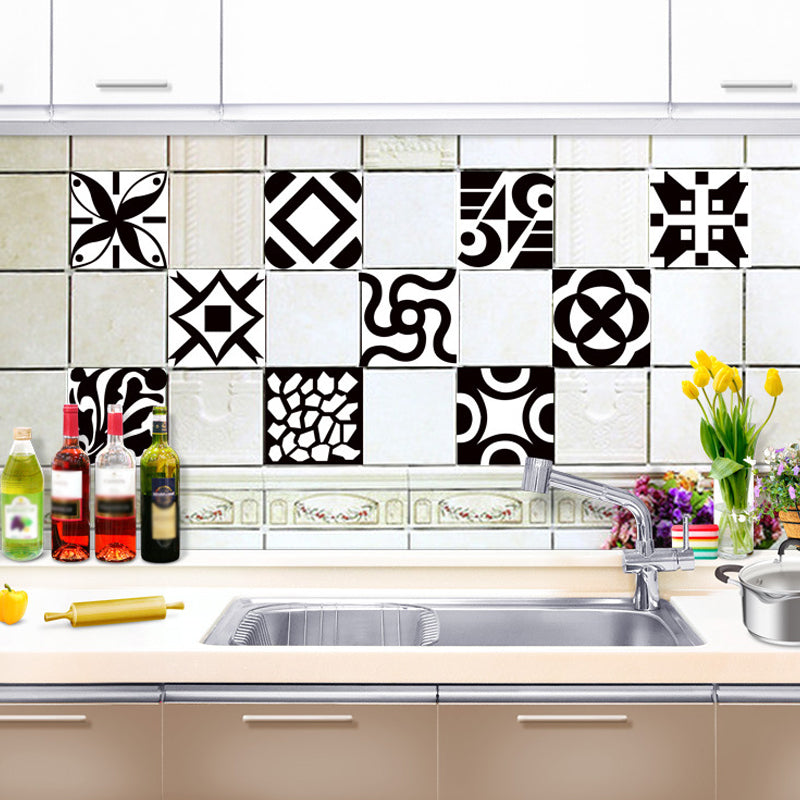 Modern Floral Patterned Wallpaper Panels Black-White Geometry Self Sticking Wall Art