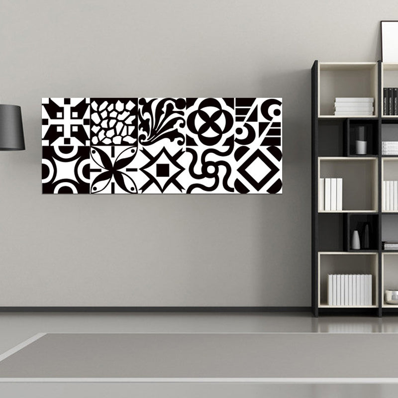 Modern Floral Patterned Wallpaper Panels Black-White Geometry Self Sticking Wall Art