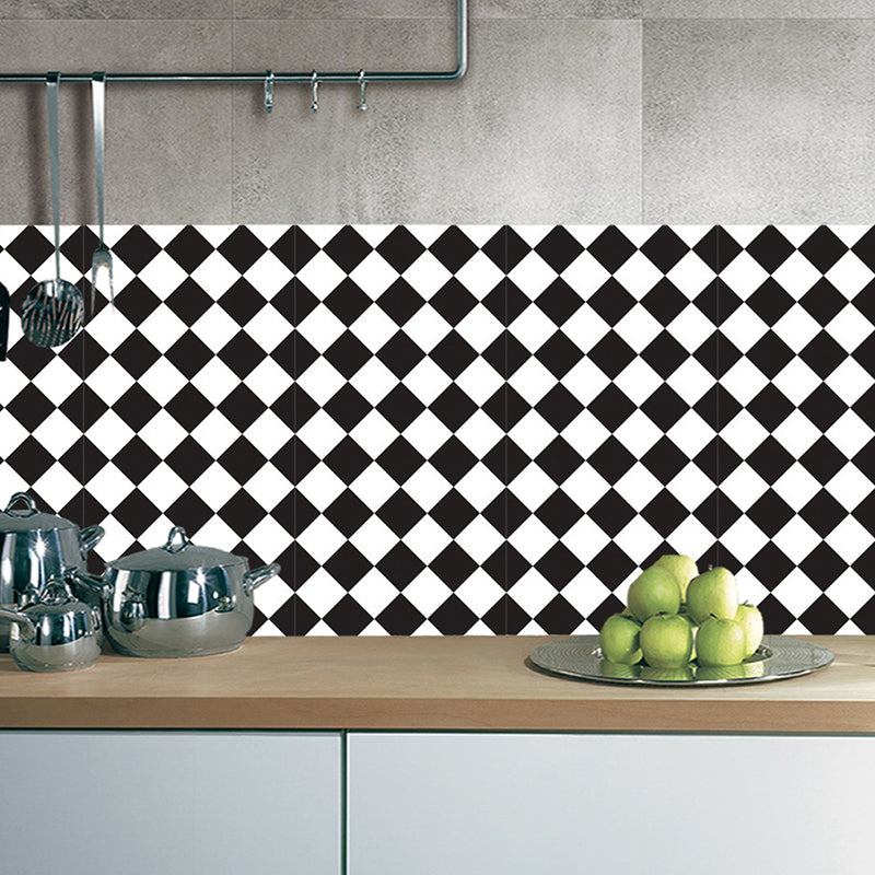 Black-White Modern Wallpaper Panels 4.4-sq ft Diagonal Checkered Pattern Wall Art, Self Adhesive