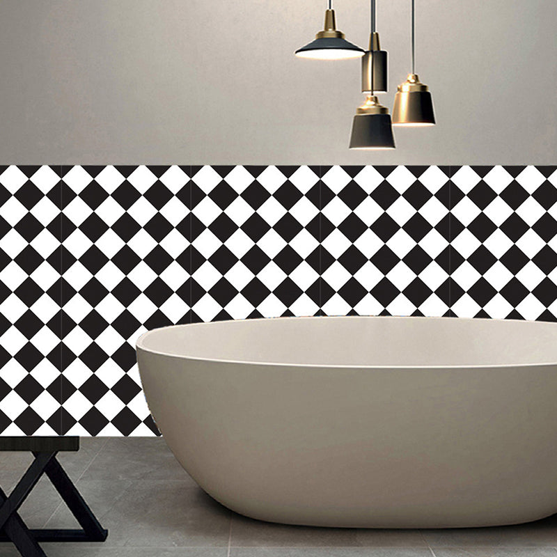 Black-White Modern Wallpaper Panels 4.4-sq ft Diagonal Checkered Pattern Wall Art, Self Adhesive