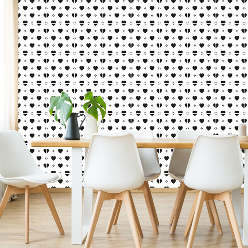 Black-White Loving Heart Wallpapers Self Sticking Modern Living Room Wall Decor (12 Pcs)