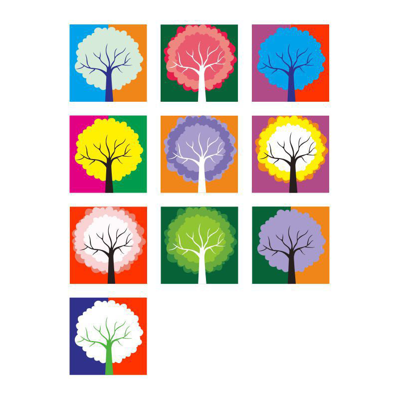 Childrens Art Trees Wallpaper Panel Red-Yellow-Blue-Green Stick On Wall Decor for Bedroom