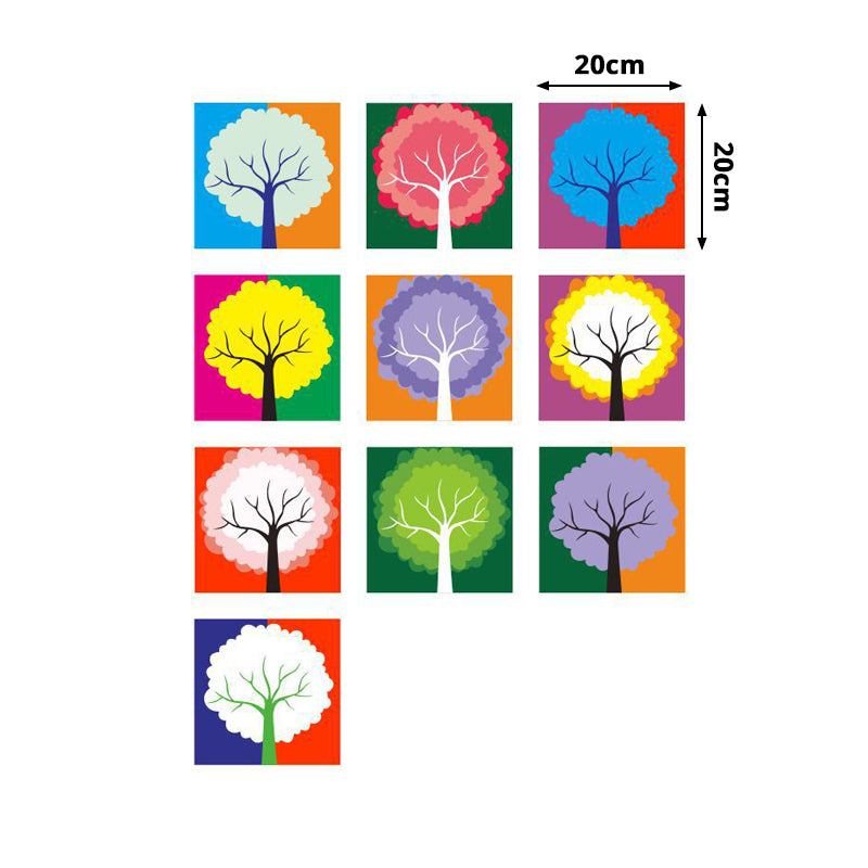 Childrens Art Trees Wallpaper Panel Red-Yellow-Blue-Green Stick On Wall Decor for Bedroom
