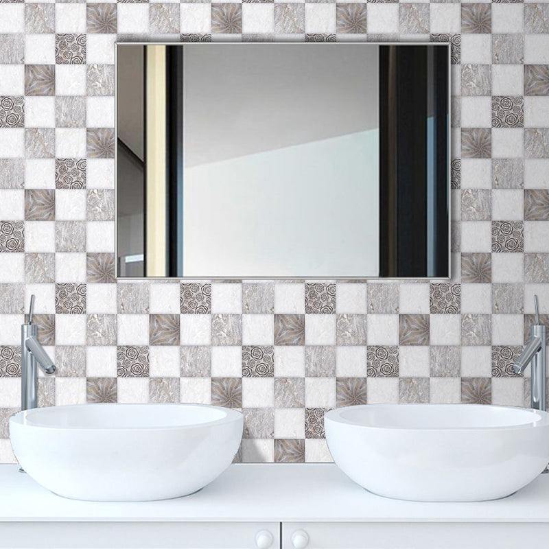 Mosaic Tiles Peel off Wallpaper Panel Grey-White Modern Wall Covering for Bathroom