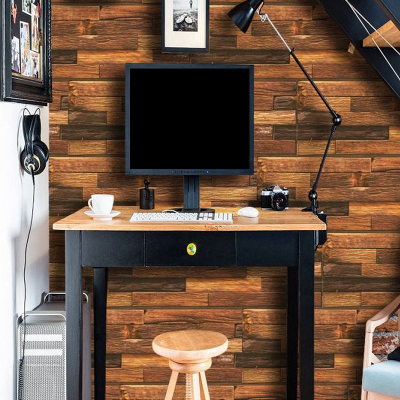 Brown Industrial Wallpaper Panel Set 4.6-sq ft Wood Look Adhesive Wall Covering for Home