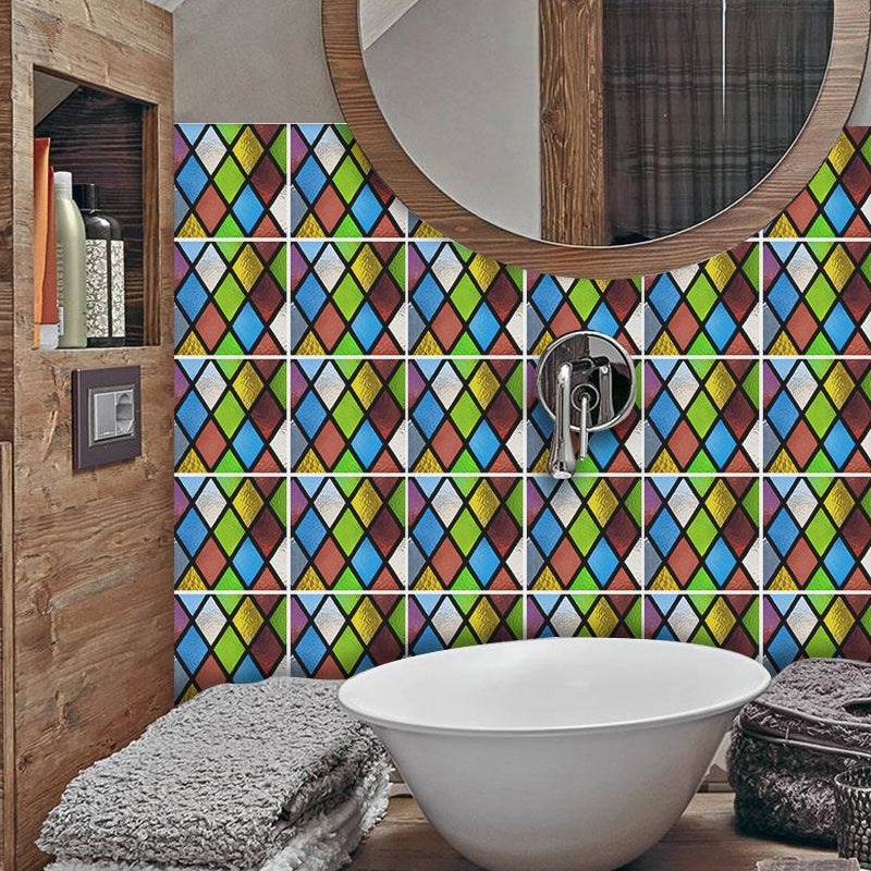 Adhesive Latticework Mosaic Wallpapers 50 Pieces Bohemian PVC Wall Decor, 6' x 6"