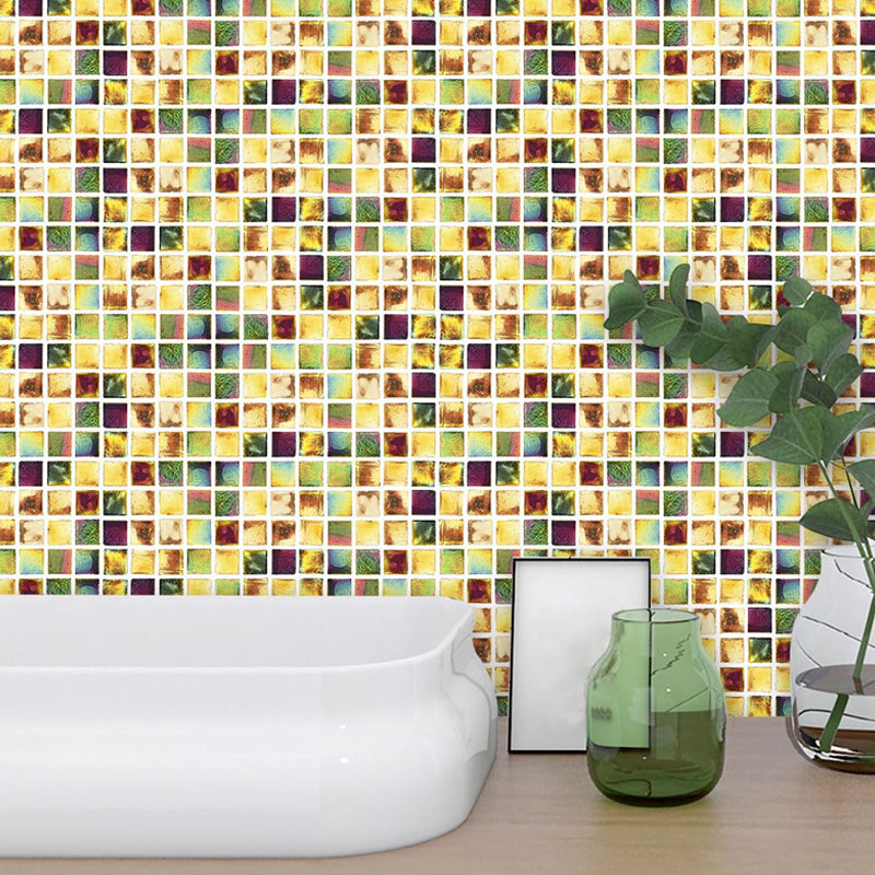 Foil Look Mosaic Tile Wallpapers Bohemian Smooth Adhesive Wall Art in Yellow (54 Pieces)