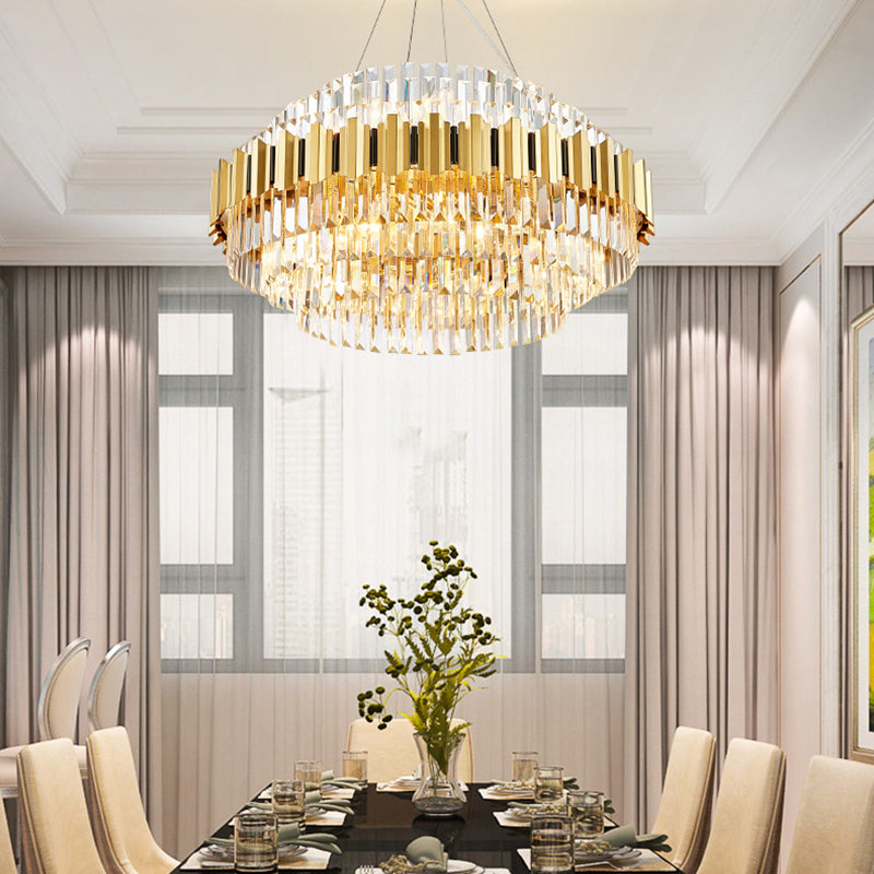 Geschichteter Anhänger Light Dining Room Multi Light Vintage Metall Kronleuchter Licht mit Facettenkristall in Gold
