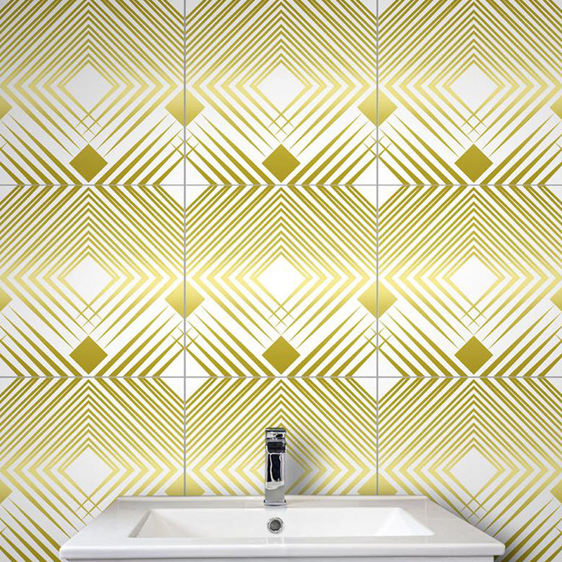 Yellow Rhombus Adhesive Wallpapers Temporary Contemporary Bathroom Wall Covering