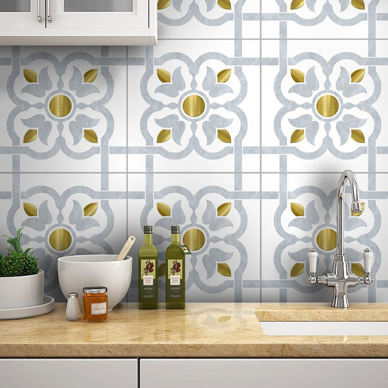 Blue Blossom Wallpaper Panels Mosaic Tile Bohemian Self Sticking Wall Art for Kitchen