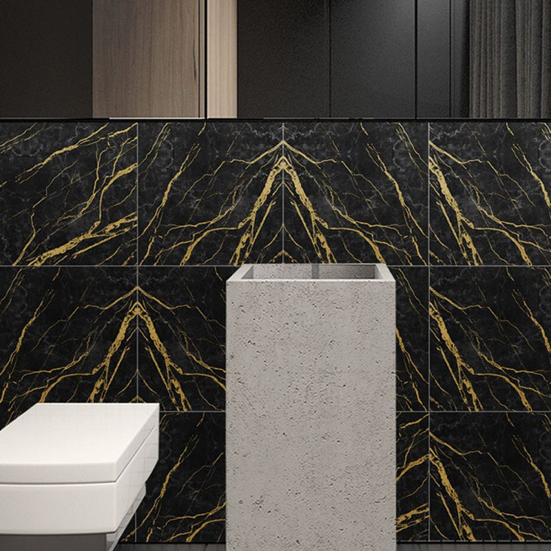 Marble Wallpaper Panels Self-Adhesive Modern Washroom Wall Decor in Black, 12' x 12"
