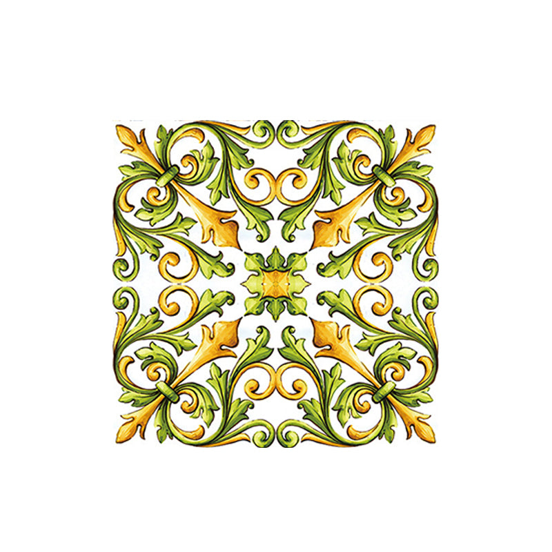 Mosaics Tile Adhesive Wallpapers 18 Pieces Boho Enchanting Fleur-De-Lis Wall Art in Green, 8' x 8"