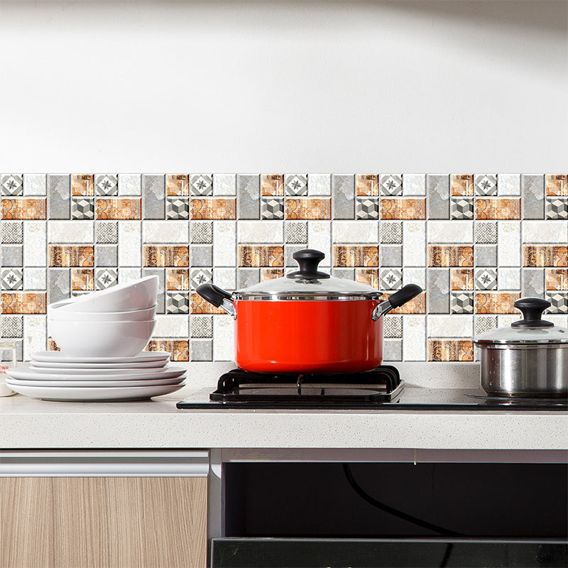 Mosaic Tiles Wallpaper Panel Set Pick Up Sticks Vintage Kitchen Wall Decor, 7.8-sq ft (18 Pcs)