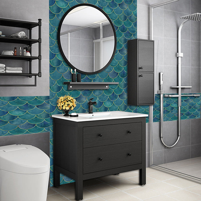 Blue Fishscale Wallpaper Panel Set 20 Pieces Self Adhesive Wall Decor for Washroom