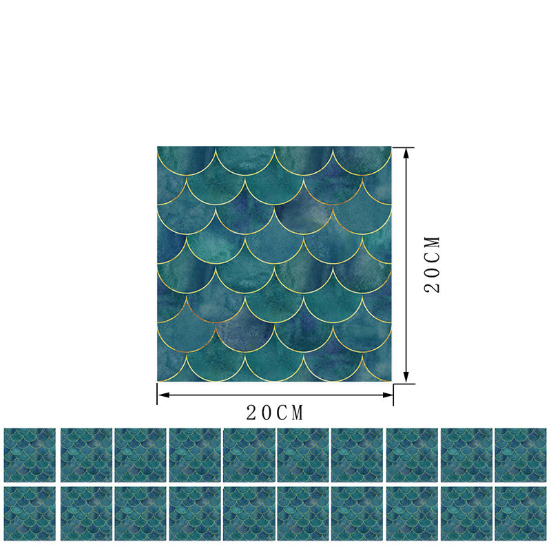 Blue Fishscale Wallpaper Panel Set 20 Pieces Self Adhesive Wall Decor for Washroom