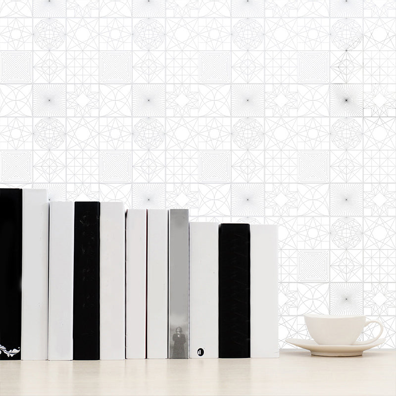 White Geometric Shapes Wallpaper Panel 18 Pieces Easy Peel off Wall Decor for Bathroom