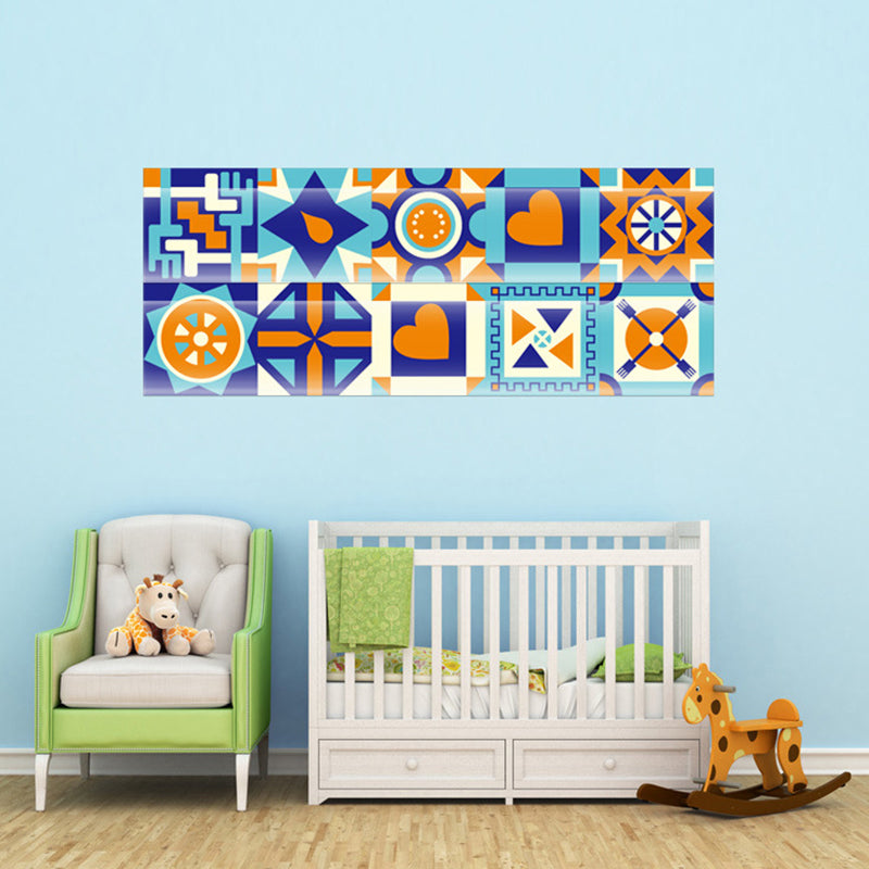 Contemporary Geometric Wallpapers Orange-Blue Self Sticking Wall Covering for Bedroom