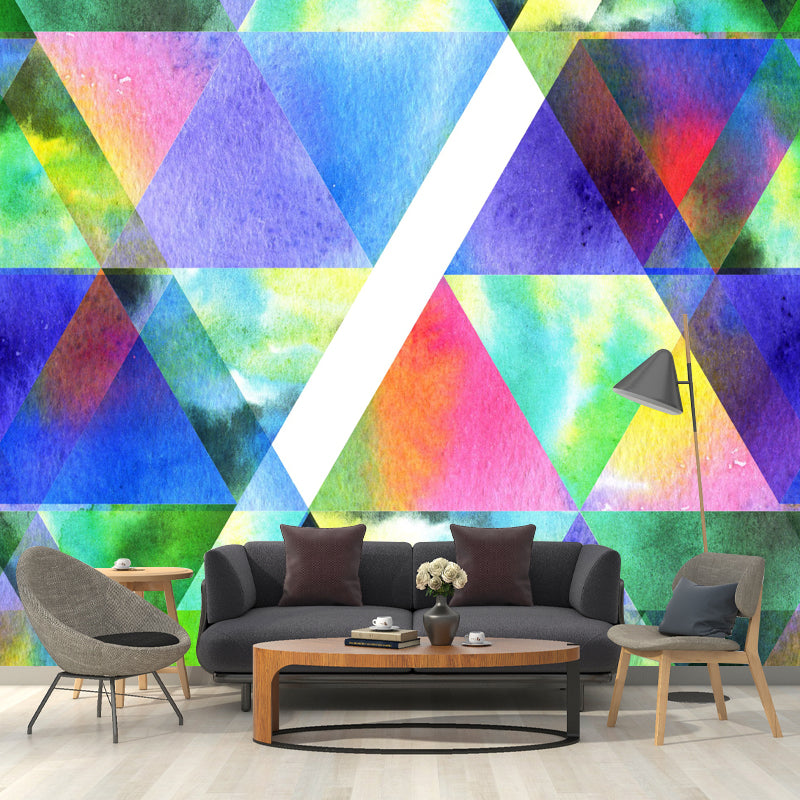Full-Size Triangle Mural Wallpaper Green Non-Woven Fabric Wall Art, Waterproof, Custom Made