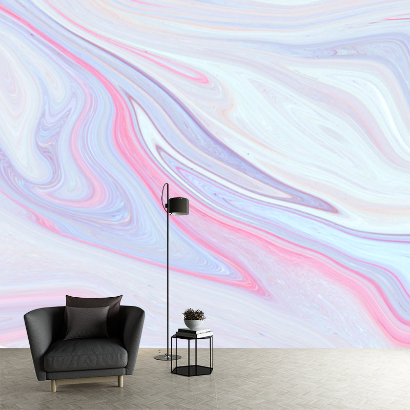 Custom Illustration Artistry Mural with Watercolor Waves Pattern in Pink for Girls Room