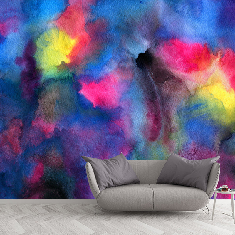 Non-Woven Washable Wall Mural Art Deco Hand Painted Abstract Wall Covering in Blue