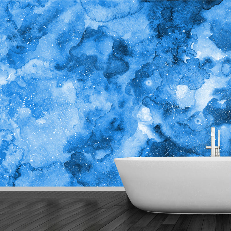 Ink in Water Look Mural Wallpaper Blue Artistry Wall Covering for Living Room, Custom-Print