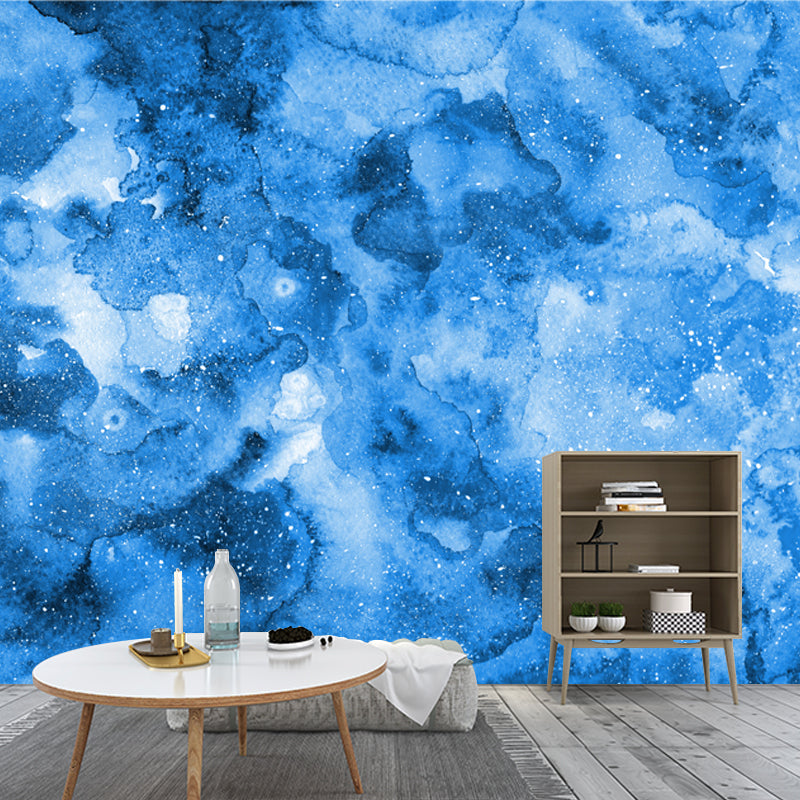 Ink in Water Look Mural Wallpaper Blue Artistry Wall Covering for Living Room, Custom-Print