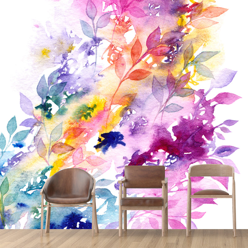 Modern Art Plant Painting Mural Purple-Blue Waterproofing Wall Decor for Corridor