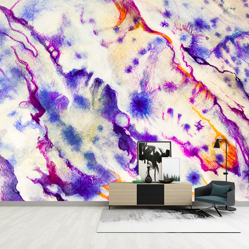 Artistry Ikat Wall Paper Mural Purple Living Room Wall Covering, Customized Size