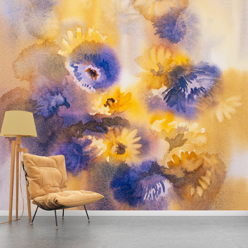Orange Daisies Wallpaper Mural Watercolor Painting Modern Waterproofing Wall Art