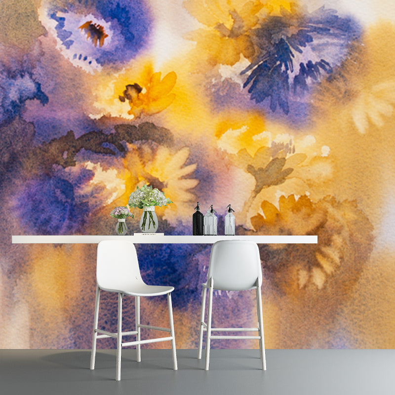 Orange Daisies Wallpaper Mural Watercolor Painting Modern Waterproofing Wall Art