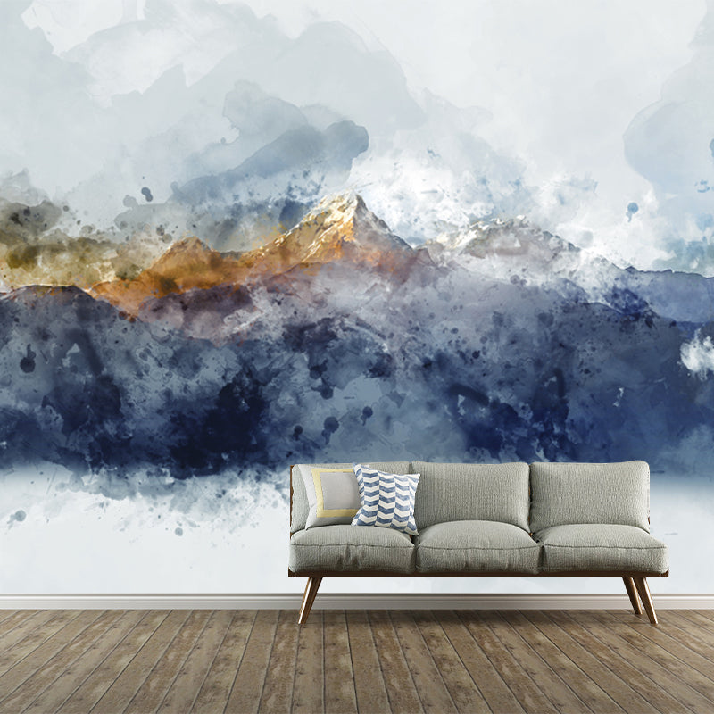 Artistry Foggy Mountain Wall Mural Grey Water Resistant Wall Decoration for Bedroom