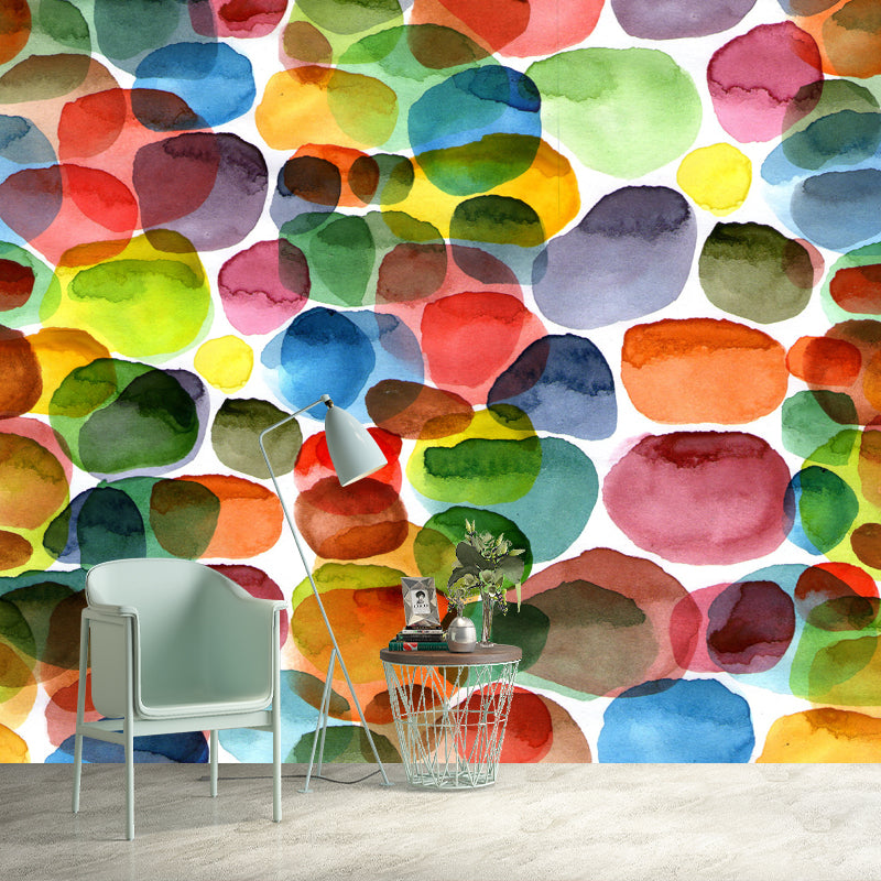 Large Watercolor Pebbles Mural Orange Non-Woven Fabric Wall Art, Washable, Custom Print