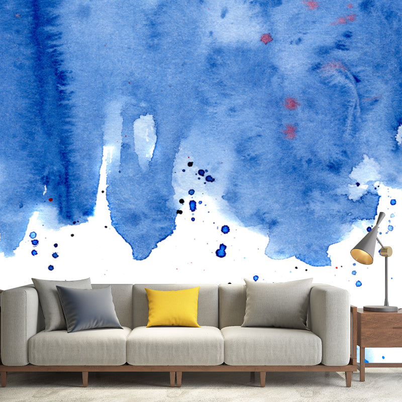 Minimalist Aesthetics Watercolor Mural Blue Melting Painting Wall Covering for Hallway
